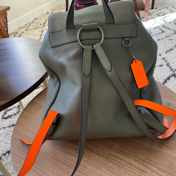 COACH Backpack in Army Green and Neon Orange - Picture 4 of 16